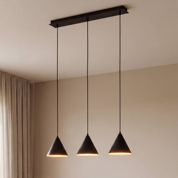 TK Lighting Závěsné světlo Cono, 3 žárovky, černé, E27, stmívatelný, Černá, Obývací pokoj / jídelna, kov, Moderní