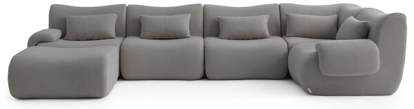 MILYSOFA SOFATIME – 5místná modulární rohová pohovka s lehátkem, jemná smyčková látka, barva „oblačná šedá“