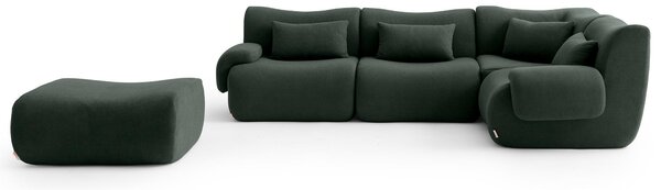 MILYSOFA SOFATIME – 4místná modulární rohová pohovka s lehátkem, jemná smyčková látka, lesní zelená