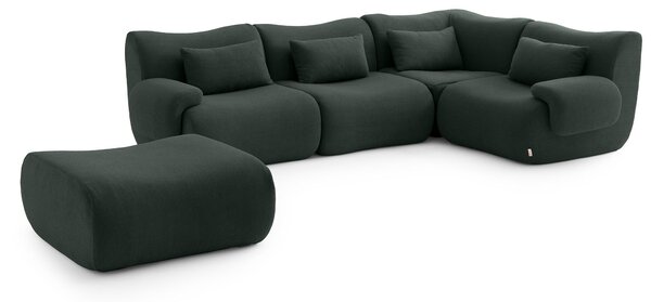 MILYSOFA SOFATIME – 4místná modulární rohová pohovka s lehátkem, jemná smyčková látka, lesní zelená