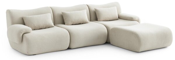 MILYSOFA SOFATIME – třímístná modulární rohová pohovka s lehátkem, jemná smyčková látka, krémově béžová
