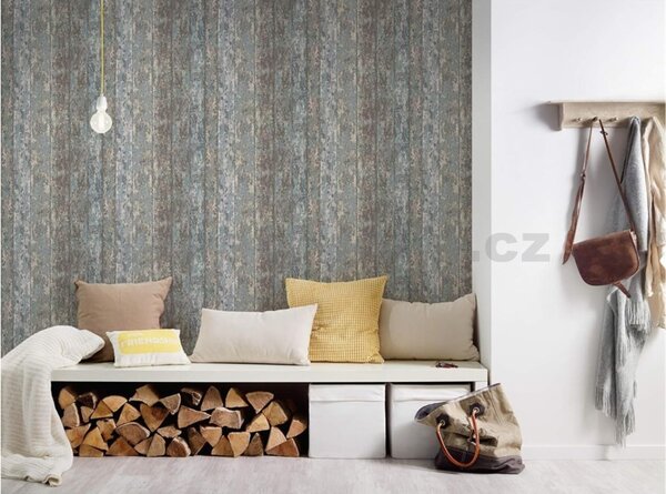Vliesové tapety na zeď 36707-1, rozměr 10,05 m x 0,53 m, dřevěné desky hnědo-modré, A.S. Création