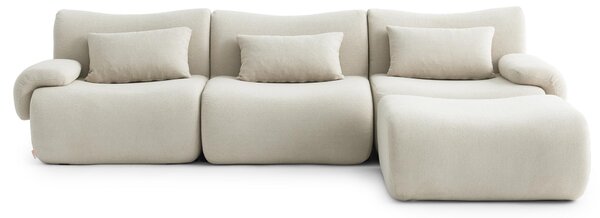 MILYSOFA SOFATIME – třímístná modulární rohová pohovka s lehátkem, jemná smyčková látka, krémově béžová