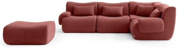 MILYSOFA SOFATIME – 4místná modulární rohová pohovka s lehátkem, jemná smyčková látka, terakotově červená