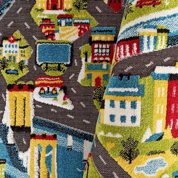 Makro Abra Dětský kusový koberec Uličky Color Kids 03 Ceta Domy Řeka Lodě zelený modrý Rozměr: 150x200 cm