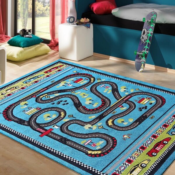 Makro Abra Dětský kusový koberec Uličky Color Kids 04 Závodní dráha Formule modrý Rozměr: 100x150 cm