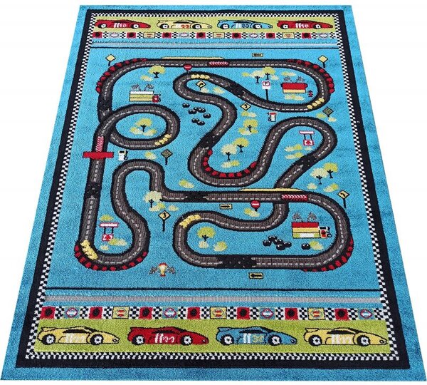 Makro Abra Dětský kusový koberec Uličky Color Kids 04 Závodní dráha Formule modrý Rozměr: 100x150 cm