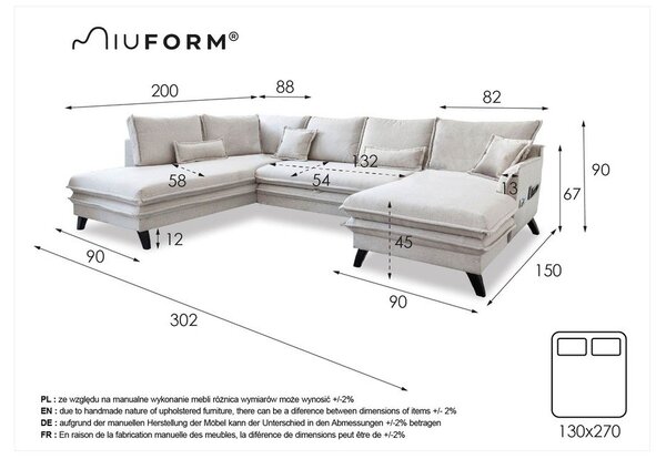 Světle béžová rozkládací pohovka do "U" Miuform Charming Charlie, levý roh