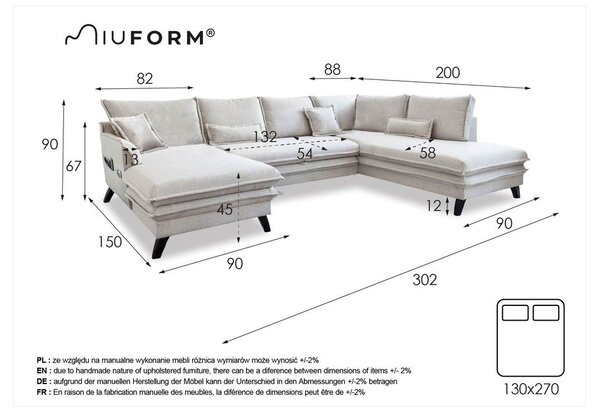 Světle modrá rozkládací pohovka do "U" Miuform Charming Charlie, pravý roh