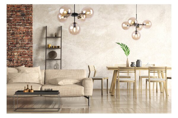 Light for home - Černozlatá Regulovatelná Stropní Lampa se 5 Medově Transparentními Foukanými Stínidly "IMPERIA", 5x40W, E14, Černá