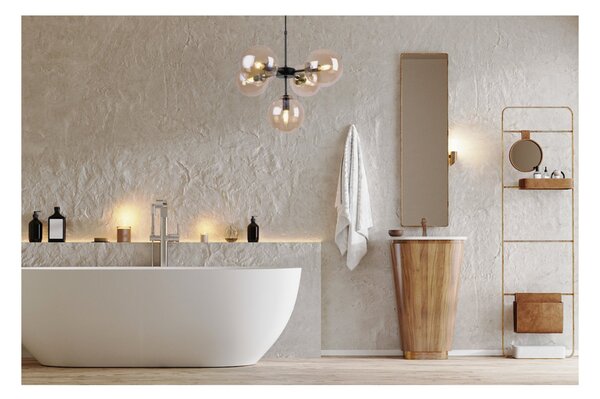 Light for home - Černozlatá Regulovatelná Stropní Lampa se 5 Medově Transparentními Foukanými Stínidly "IMPERIA", 5x40W, E14, Černá