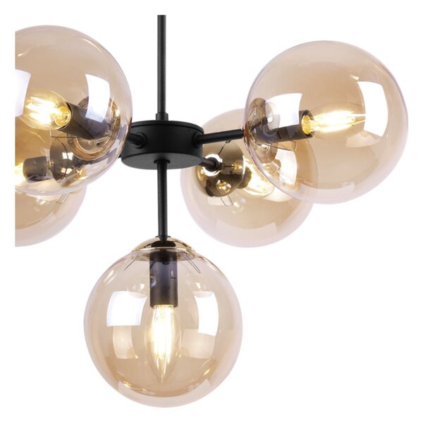 Light for home - Černozlatá Regulovatelná Stropní Lampa se 5 Medově Transparentními Foukanými Stínidly "IMPERIA", 5x40W, E14, Černá