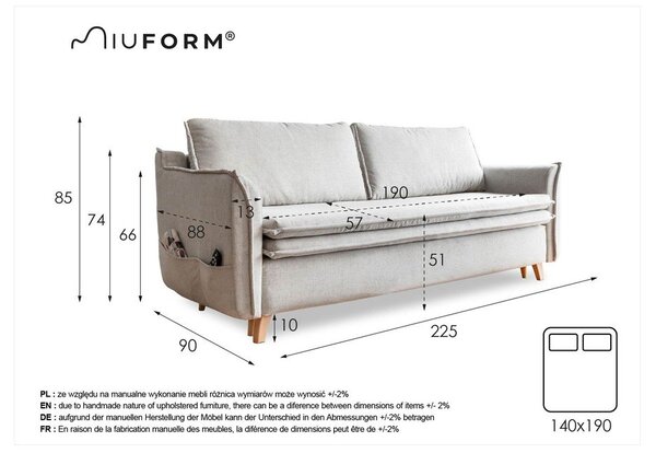 Tyrkysová rozkládací pohovka 225 cm Charming Charlie – Miuform