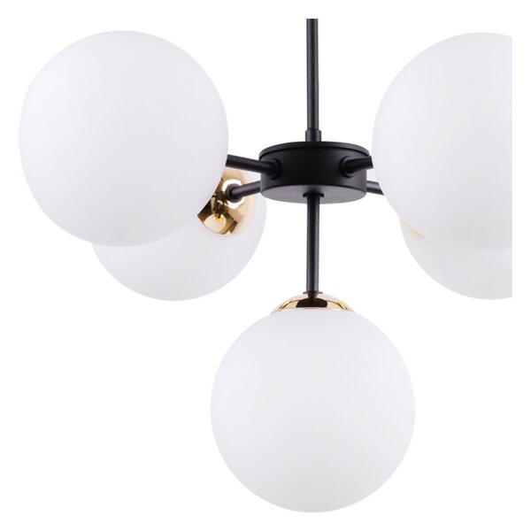 Light for home - Černozlatá Regulovatelná Stropní Lampa se 5 Bílými Foukanými Stínidly"IMPERIA", 5x40W, E14, Černá