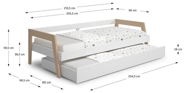 Bílá dětská postel z borovicového dřeva s výsuvným lůžkem s úložným prostorem s roštem 90x200 cm Carrie – Marckeric