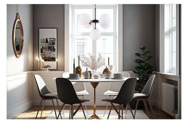 Light for home - Černozlatá Regulovatelná Stropní Lampa se 5 Bílými Foukanými Stínidly"IMPERIA", 5x40W, E14, Černá