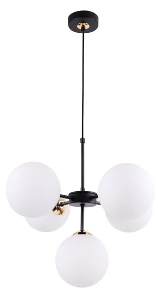 Light for home - Černozlatá Regulovatelná Stropní Lampa se 5 Bílými Foukanými Stínidly"IMPERIA", 5x40W, E14, Černá