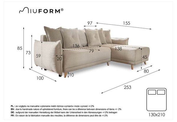 Manšestrová rozkládací rohová pohovka v cihlové barvě (variabilní) Lazy Lukka – Miuform
