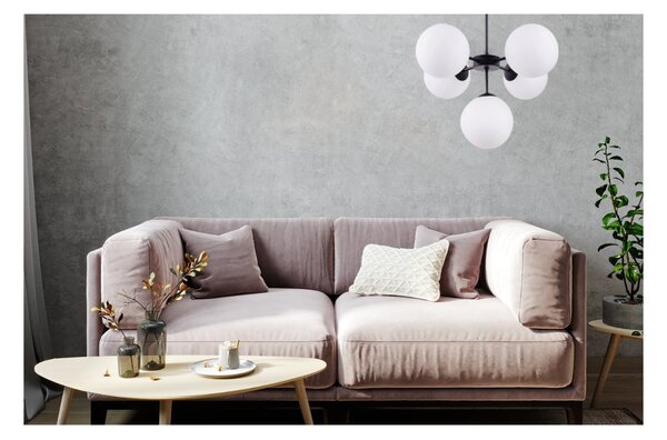 Light for home - Stropní lampa s regulací v černém provedení, bílé stínidlo - stručný a elegantní "IMPERIA", 5x40W, E14, Černá