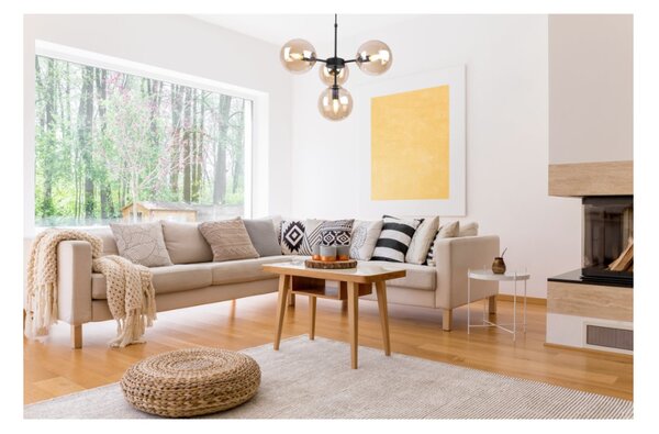 Light for home - Černozlaté kuchyňské závěsné svítidlo s regulací délky a medovými průhlednými stínidly"IMPERIA", 4x40W, E14, Černá