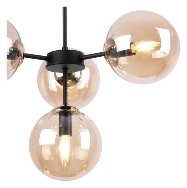 Light for home - Černozlaté kuchyňské závěsné svítidlo s regulací délky a medovými průhlednými stínidly"IMPERIA", 4x40W, E14, Černá