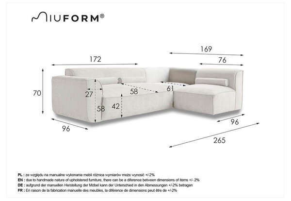 Šedá rohová pohovka (pravý roh) Flex Felix – Miuform