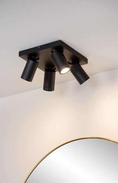 Lucide 09930/20/30 stropní bodové svítidlo 4x5W | LED GU10 | 2200K/3000K | 4x320lm | IP44 - žárovka je součástí balení, černá, nastavitelné, stmívatelné, CCT