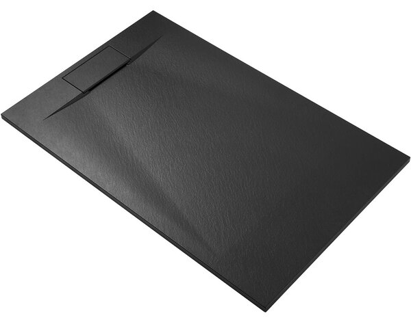 Sprchová vanička obdélníková Enzo - SMC/minerální kompozit - strukturovaná černá matná - 100x80x3 cm