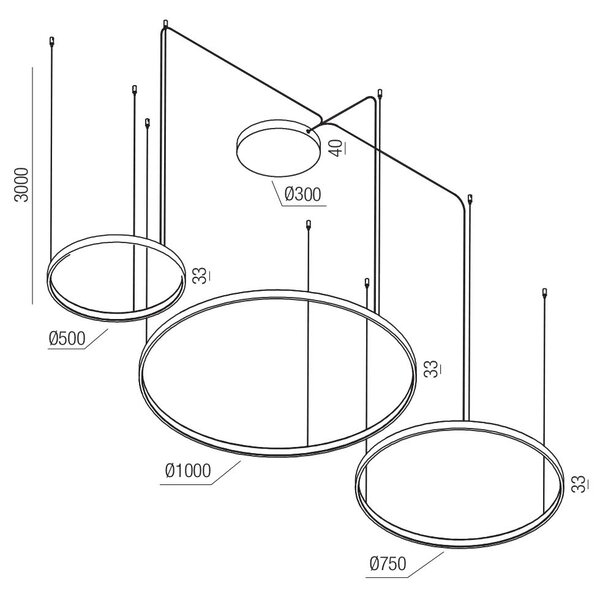 Redo Závěsné LED svítidlo ORION ø 500mm + 1000mm + 750mm, 176W Barva: Hnědá, Stmívání, řízení: TRIAC