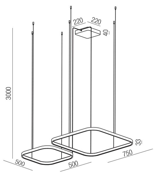 Redo Závěsné LED svítidlo ORION š: 500mm + 750mm, 96W Barva: Hnědá, Stmívání, řízení: TRIAC