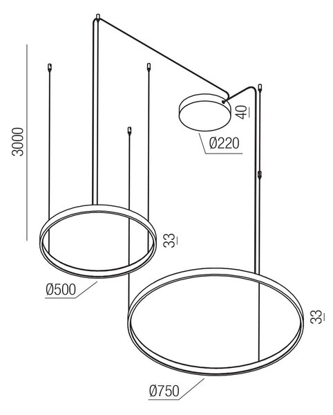 Redo Závěsné LED svítidlo ORION ø 500mm + 750mm, 98W Barva: Černá, Stmívání, řízení: TRIAC