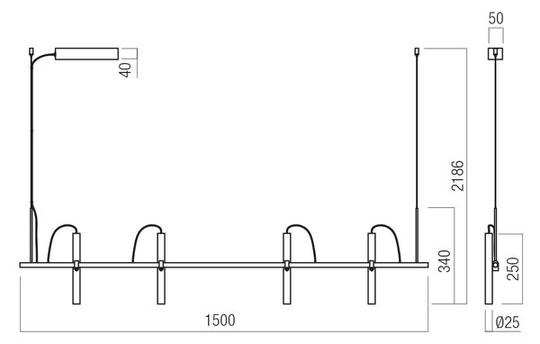 Redo Závěsné LED svítidlo PRAXI š: 1500mm, 28,5W Barva: Černá-hnědá, Teplota světla: 3000K - teplá bílá