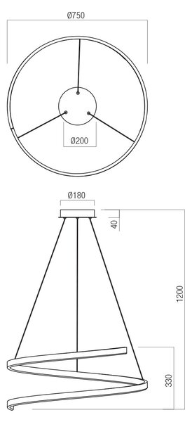 Redo Závěsné LED svítidlo SCROLL ø 750mm, 46W Barva: Bronzová