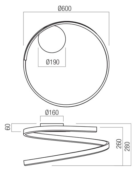 Redo Stropní LED svítidlo SCROLL ø 600mm, 38W Barva: Bronzová