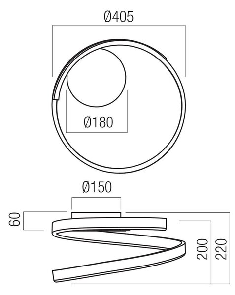 Redo Stropní LED svítidlo SCROLL ø 405mm, 27W Barva: Bronz