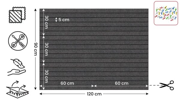 Filcové panely na zeď 120×90 cm tmavě šedé, Z6_FELT60x30DARK_GRE