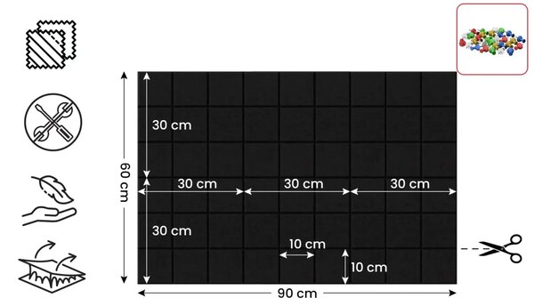 Filcové nástěnné panely 30×30 cm černé – 6 ks, Z6_FELT30x30BLACK