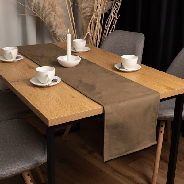 Biante Běhoun na stůl/imitace broušené kůže Alcantara ALC-015 Světle hnědý 20x120 cm