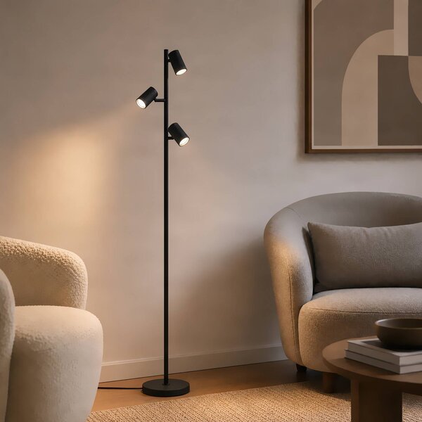 Lindby Stojací lampa Kardis, 3ramenná, antracitová, výška 157 cm, Černá, Obývací pokoj / jídelna, kov, Moderní