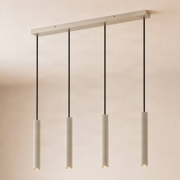 Lindby Závěsné světlo Kardis, 4 žárovky, béžové, délka 70 cm, stmívatelný, Krémová / jantar, Obývací pokoj / jídelna, kov, Moderní
