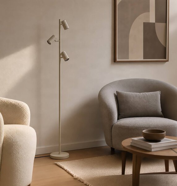 Lindby Stojací lampa Kardis, 3 žárovky, béžová, výška 157 cm, Krémová / jantar, Obývací pokoj / jídelna, kov, Moderní