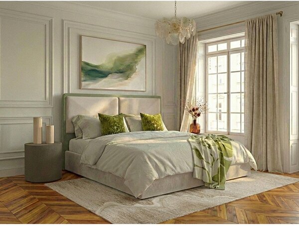 Béžová čalouněná dvoulůžková postel s úložným prostorem s roštem 180x200 cm Mara – Bobochic Paris
