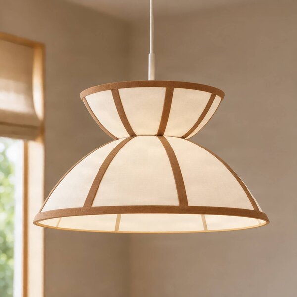 Lucande Závěsné světlo Clarence, Ø 40 cm, béžové, plátno, stmívatelný, Krémová / jantar, Obývací pokoj / jídelna, Textil / tkanina / hedvábí, Venkovský / rustikální