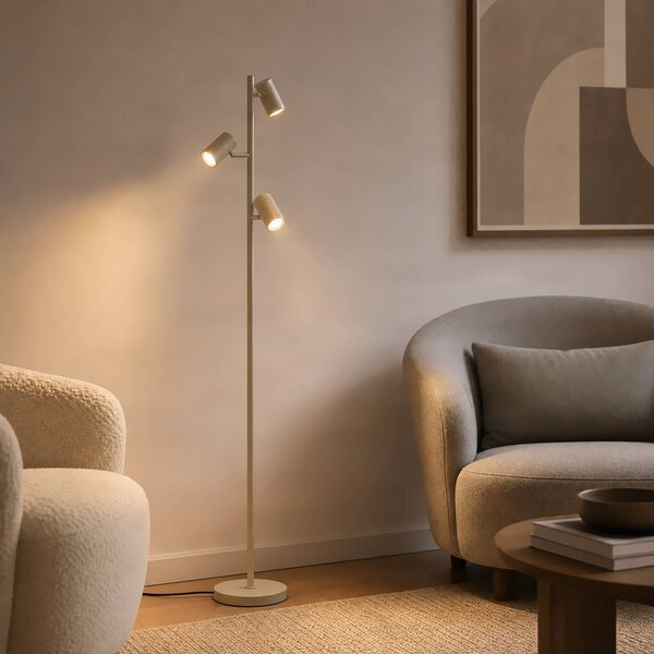 Lindby Stojací lampa Kardis, 3 žárovky, béžová, výška 157 cm, Krémová / jantar, Obývací pokoj / jídelna, kov, Moderní