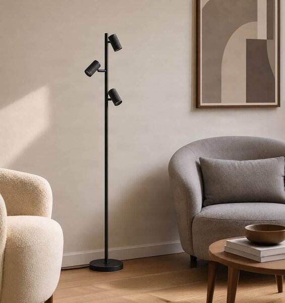 Lindby Stojací lampa Kardis, 3ramenná, antracitová, výška 157 cm, Černá, Obývací pokoj / jídelna, kov, Moderní