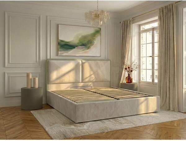 Béžová čalouněná dvoulůžková postel s úložným prostorem s roštem 180x200 cm Mara – Bobochic Paris