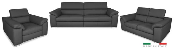 Moderní kožená sedací souprava LOREN II 3+2+1, šedá (madras - 128 grey)