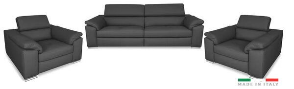 Moderní kožená sedací souprava LOREN II 3+1+1, šedá (madras - 128 grey)