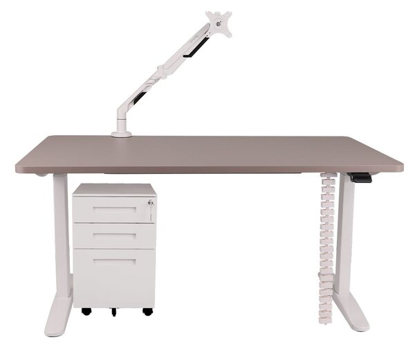 Sestava: stůl Alto 102 White + držák na monitor + kryt na kabely + kontejner