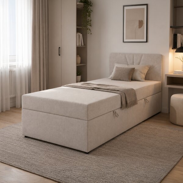 KONDELA Boxspringová postel, jednolůžko, béžová, 90x200, univerzální, SUPA
